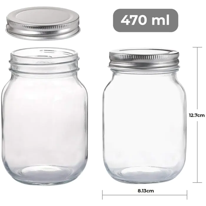 Borcane de sticlă cu dimensiuni de 470 ml, ideale pentru depozitare.