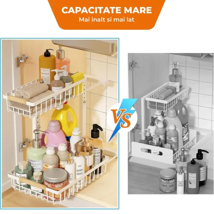 Sertar metalic glisant cu două niveluri, ideal pentru dulapuri.